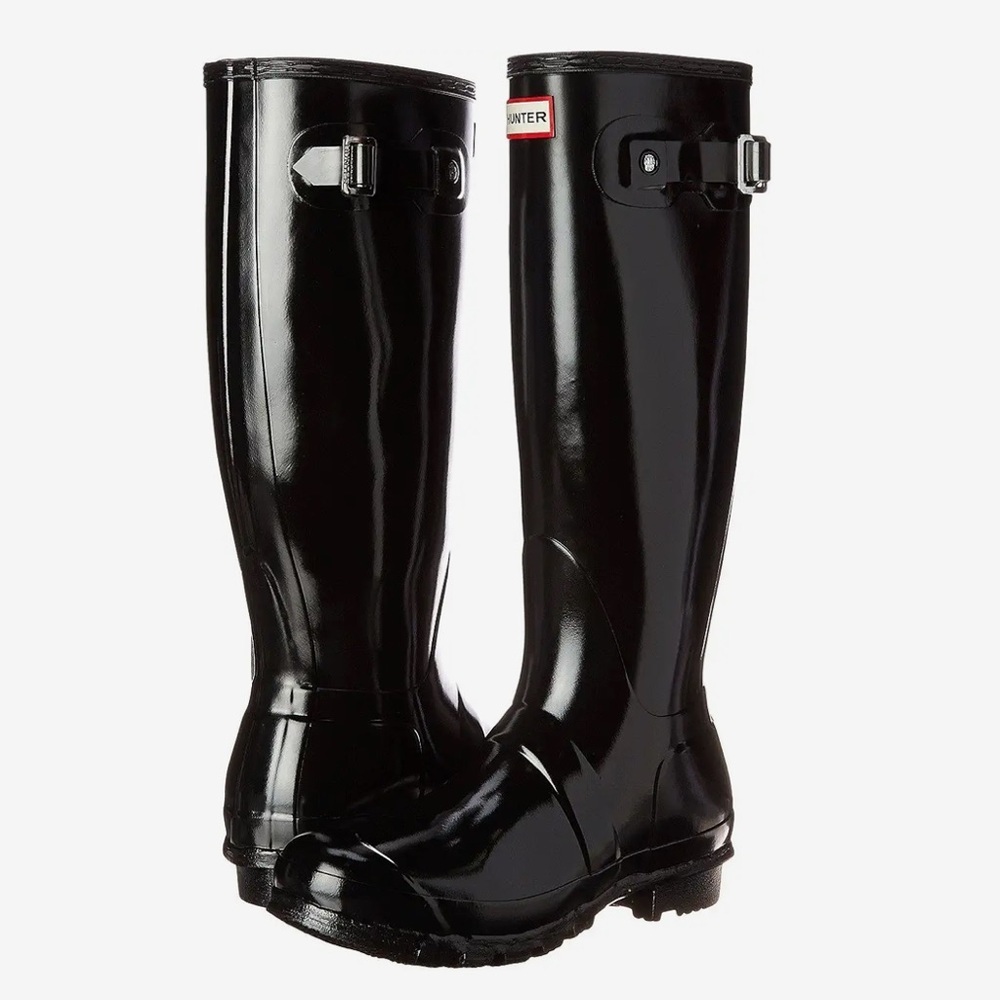 Hunter Original Tall Gloss Rain Boots Black Sz 9